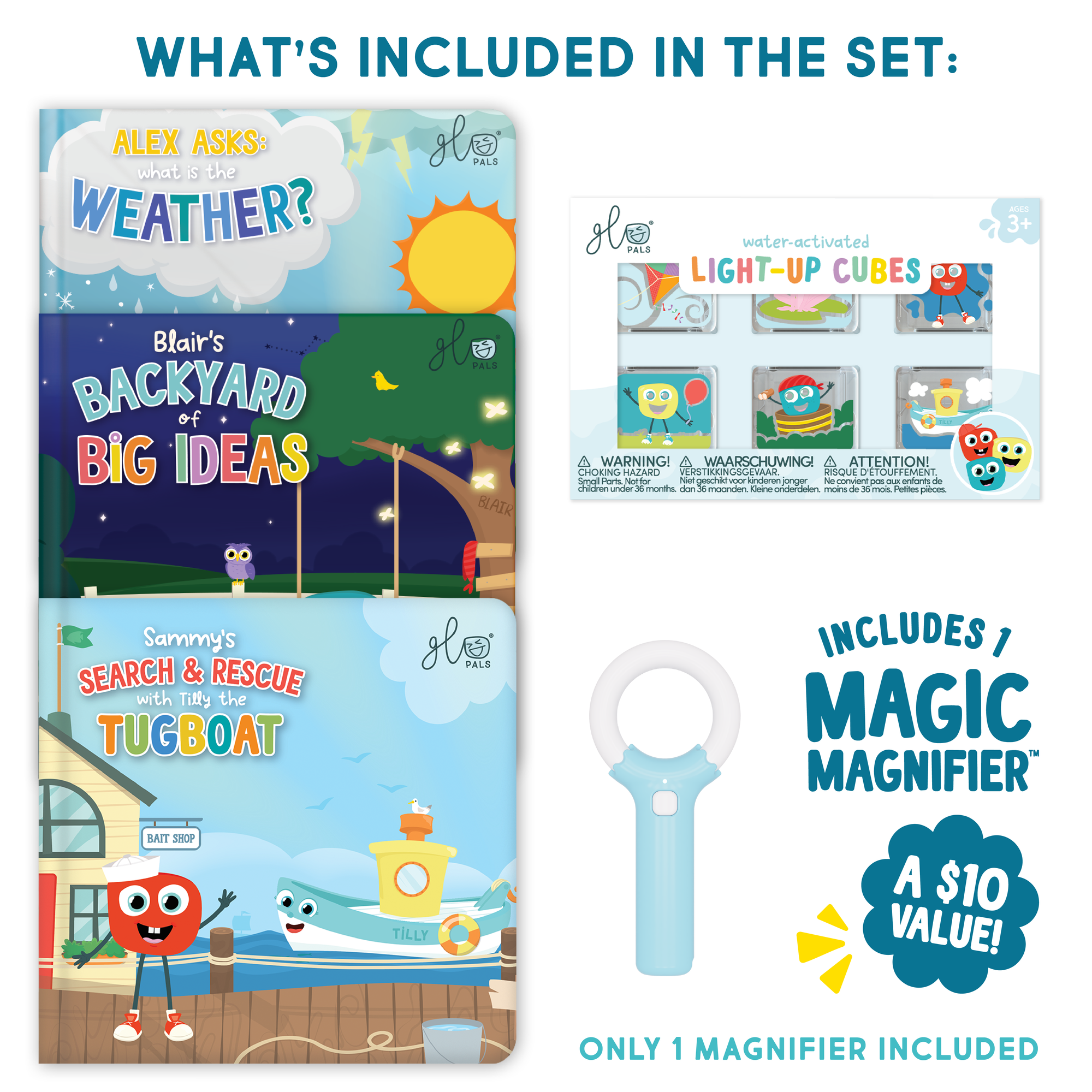 Light-Up Library™ - 3 Book Set, Boys + Matching 6-Pack Cubes